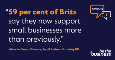 Text graphic saying '59 per cent of Brits say they now support small businesses more than previously'